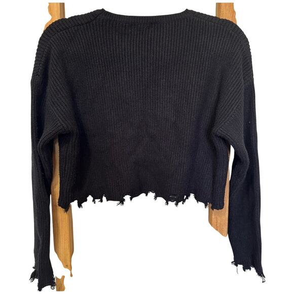 Lovers And Friends Arielle Sweater Knit Distressed Cropped Black Size Medium - Picture 5 of 10